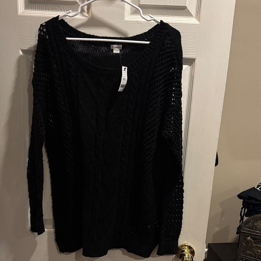 Garage Clothing Black Open-Knit Scoop off shoulder sweater M/L